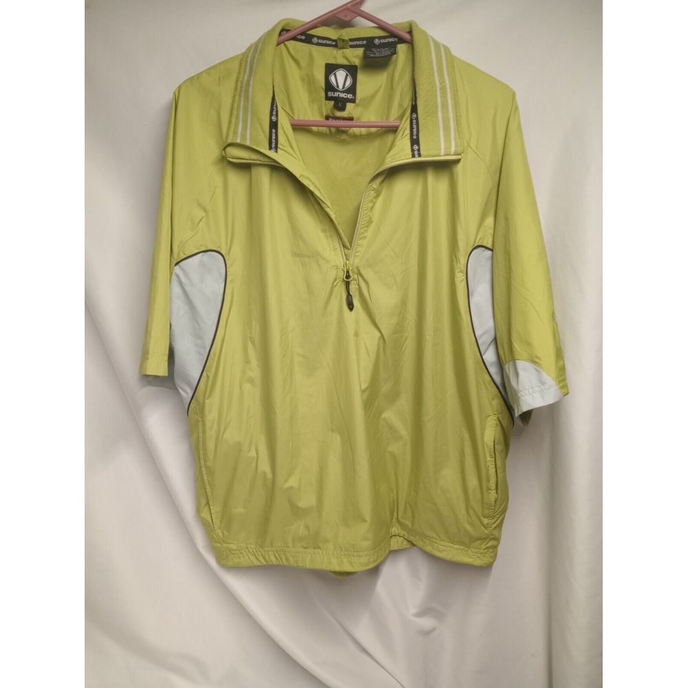 Sunice Short Sleeve 1/4 Zip Golf Windbreaker Jacket Mens L Yellow Pocket